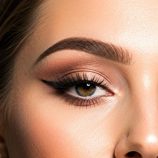 Close-up of a high-end bridal makeup look with soft champagne eyeshadow